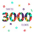 Thank you 3000 followers numbers postcard.